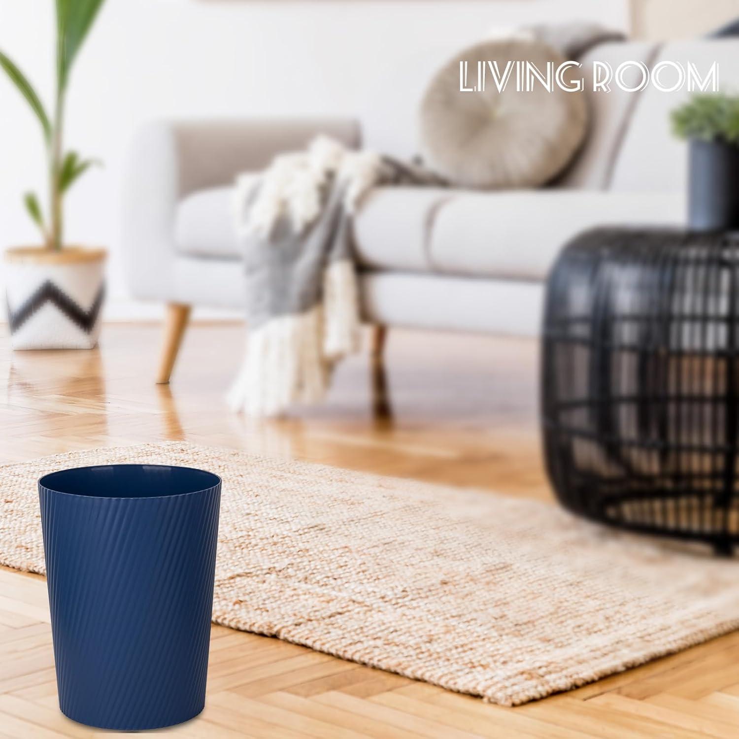 imageUUJOLY Small Trash Can Wastebasket Garbage Can Container Bins for Bathrooms Laundry Room Kitchens Offices Kids Rooms Dorms WhiteNavy Blue