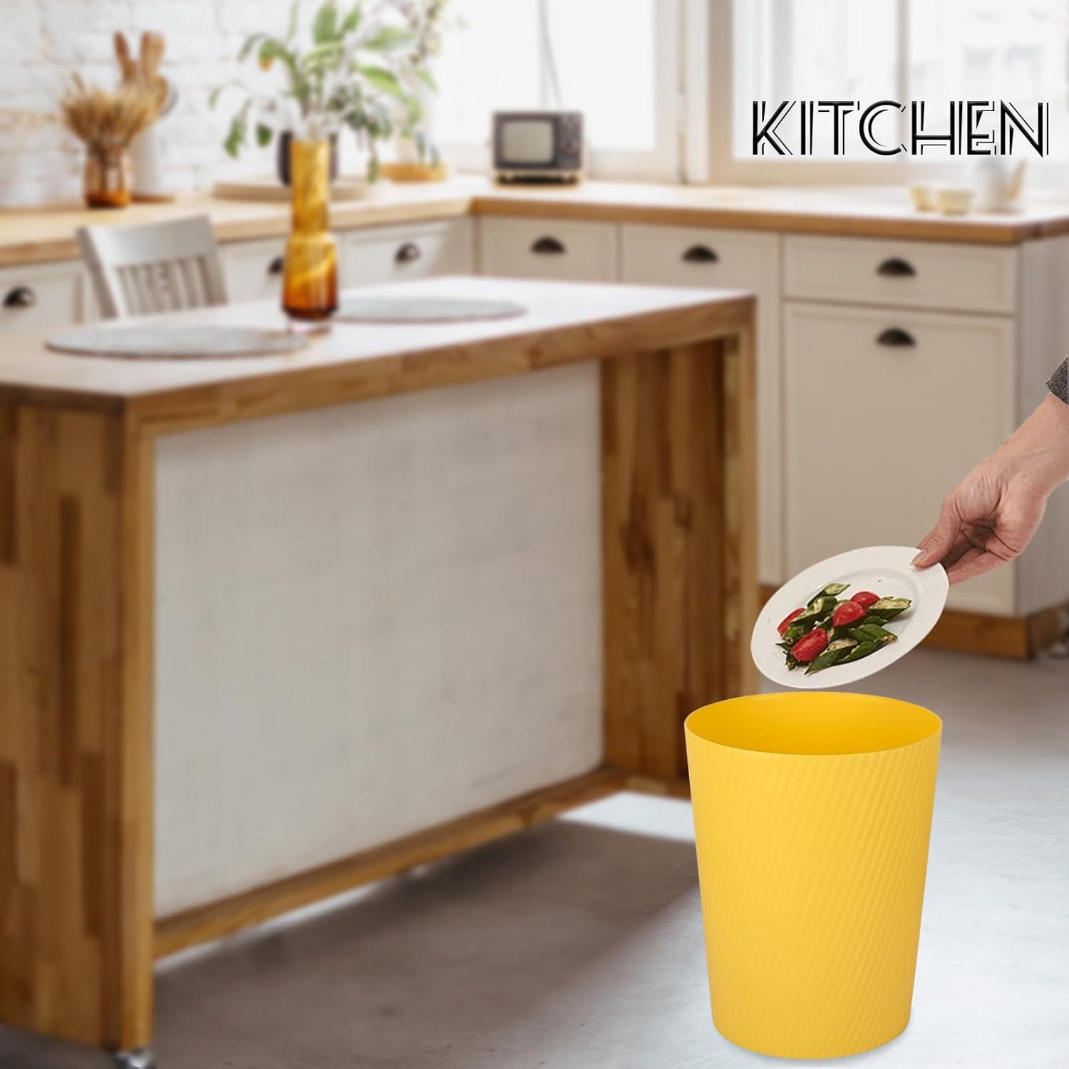 imageUUJOLY Small Trash Can Wastebasket Garbage Can Container Bins for Bathrooms Laundry Room Kitchens Offices Kids Rooms Dorms WhiteYellow