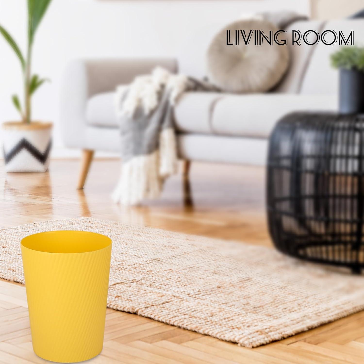 imageUUJOLY Small Trash Can Wastebasket Garbage Can Container Bins for Bathrooms Laundry Room Kitchens Offices Kids Rooms Dorms WhiteYellow