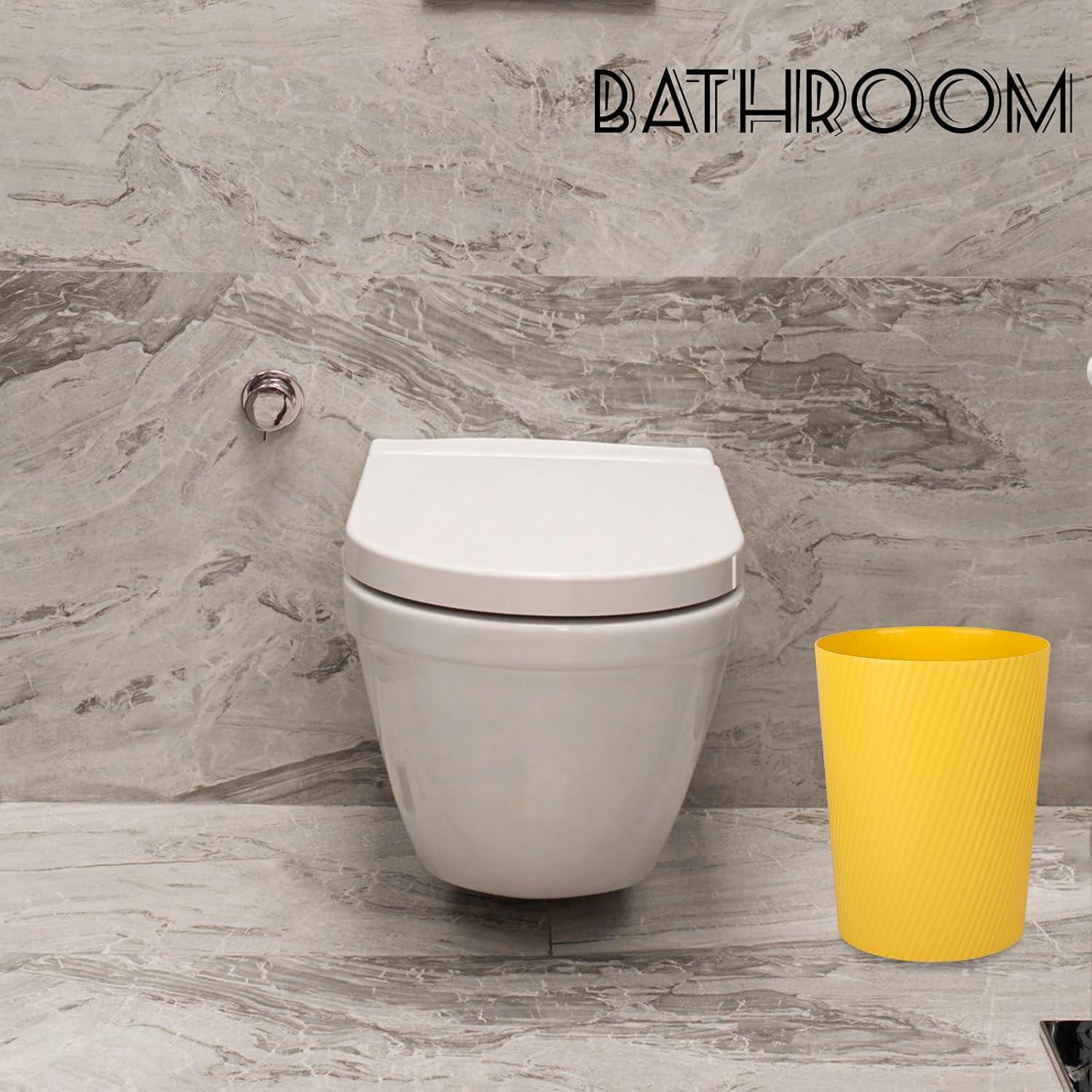 imageUUJOLY Small Trash Can Wastebasket Garbage Can Container Bins for Bathrooms Laundry Room Kitchens Offices Kids Rooms Dorms WhiteYellow