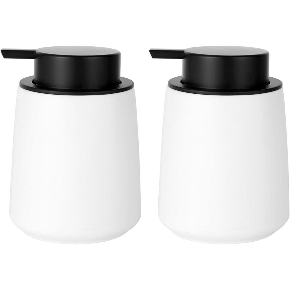 imageFoaming Hand Soap Dispenser Ceramic Foam Dish Soap Dispenser for Bathroom and Kitchen Sink Liquid Pump Bottle for Shampoo Body Wash White 2 Pack