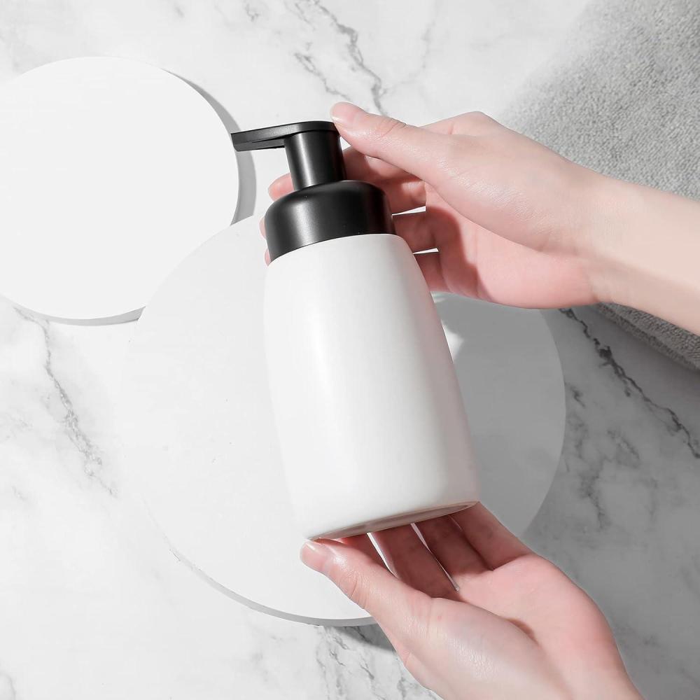 imageFoaming Hand Soap Dispenser Ceramic Jar Foam Dish Soap Dispenser for Bathroom and Kitchen Sink Liquid Pump Bottle for Shampoo Body Wash Hand Soap BlackWhite
