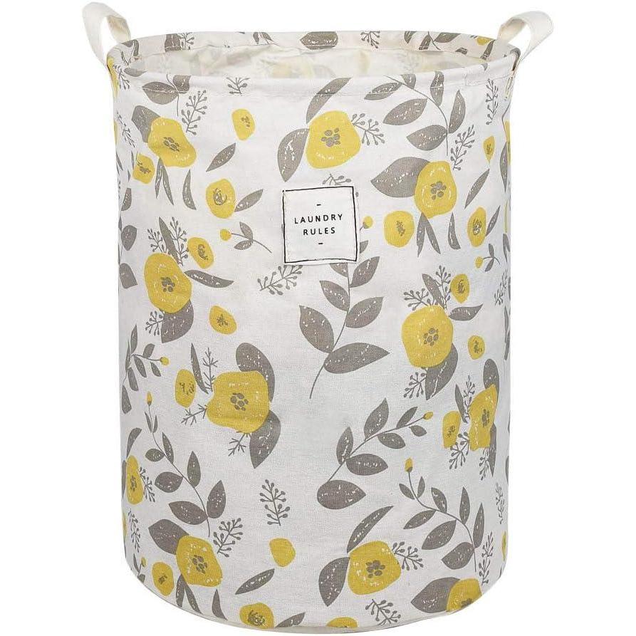 imageUUJOLY Collapsible Laundry Basket Laundry Hamper with Handles Waterproof Round Cotton Linen Laundry Hamper Printing Household Organizer Basket 197x157 inches Gold leafYellow