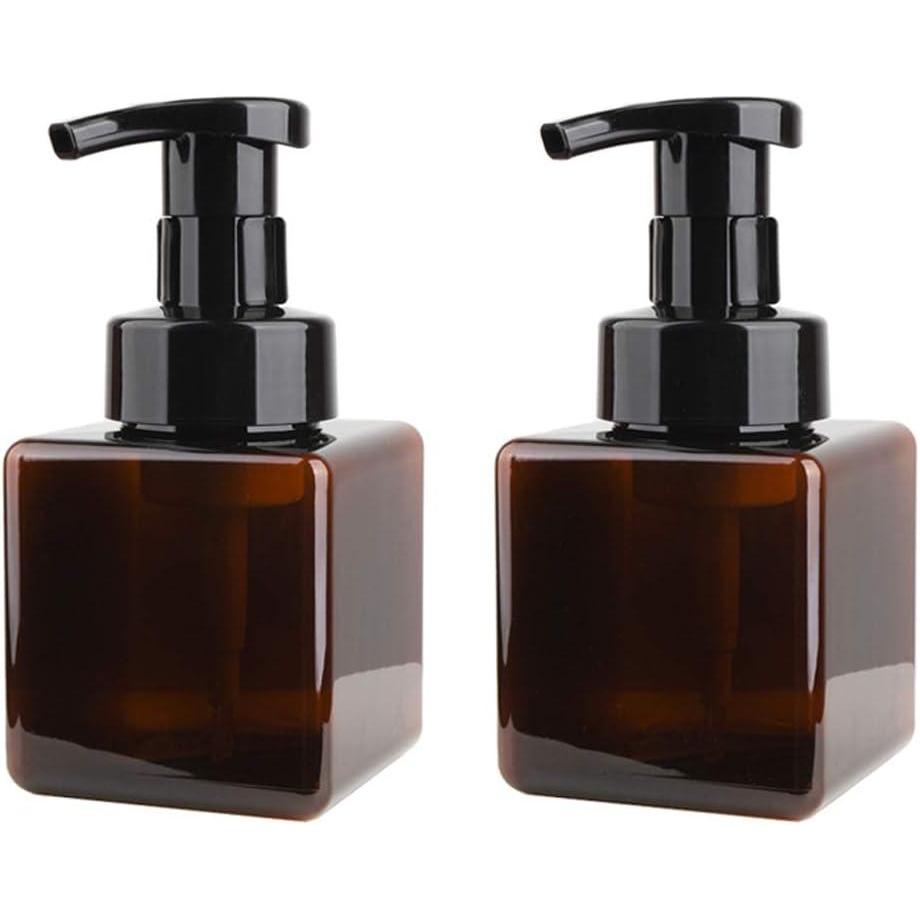 imageUUJOLY Foaming Soap Dispenser 250ml 9oz Refillable Pump Bottle for Liquid Soap Shampoo Body Wash 2 Pcs Small WhiteAmber