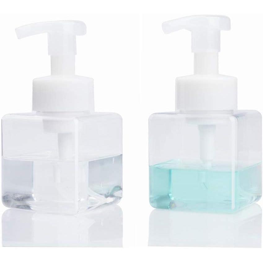 imageUUJOLY Foaming Soap Dispenser 450ml 15oz Refillable Pump Bottle Plastic for Liquid Soap Shampoo Body Wash 2 Pcs AmberClear