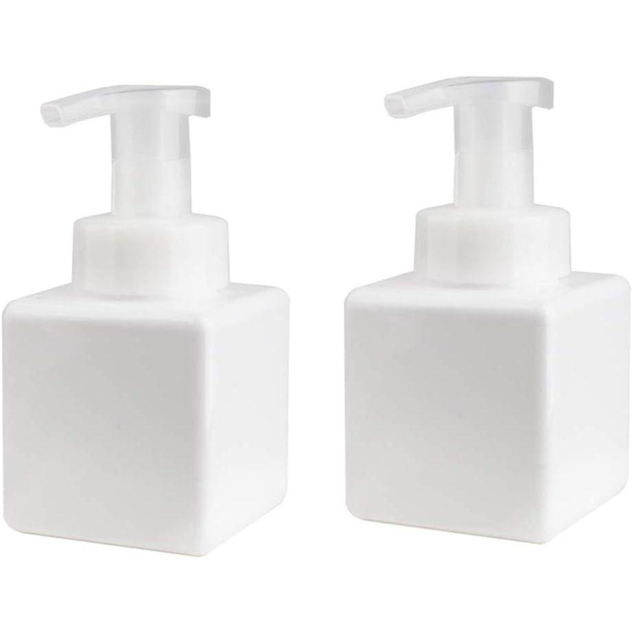 imageUUJOLY Foaming Soap Dispenser 450ml 15oz Refillable Pump Bottle Plastic for Liquid Soap Shampoo Body Wash 2 Pcs AmberWhite