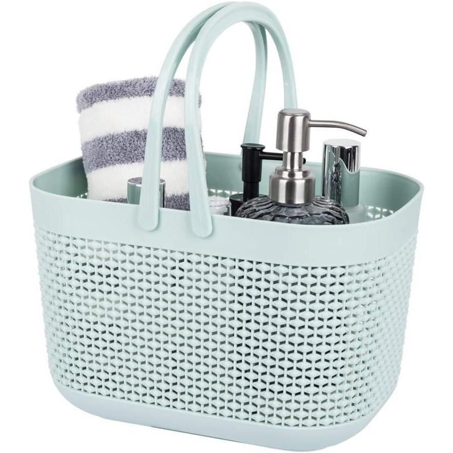 imageUUJOLY Plastic Organizer Storage Baskets with Handles Shower Caddy Bins Organizer for Bathroom and kitchenWhiteGreen