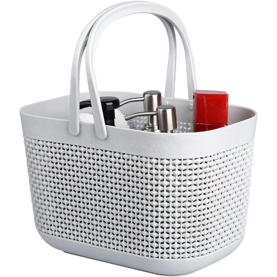 imageUUJOLY Plastic Organizer Storage Baskets with Handles Shower Caddy Bins Organizer for Bathroom and kitchenWhiteGrey