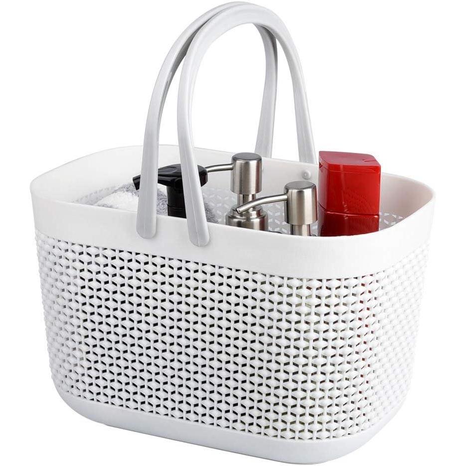 imageUUJOLY Plastic Organizer Storage Baskets with Handles Shower Caddy Bins Organizer for Bathroom and kitchenWhiteWhite