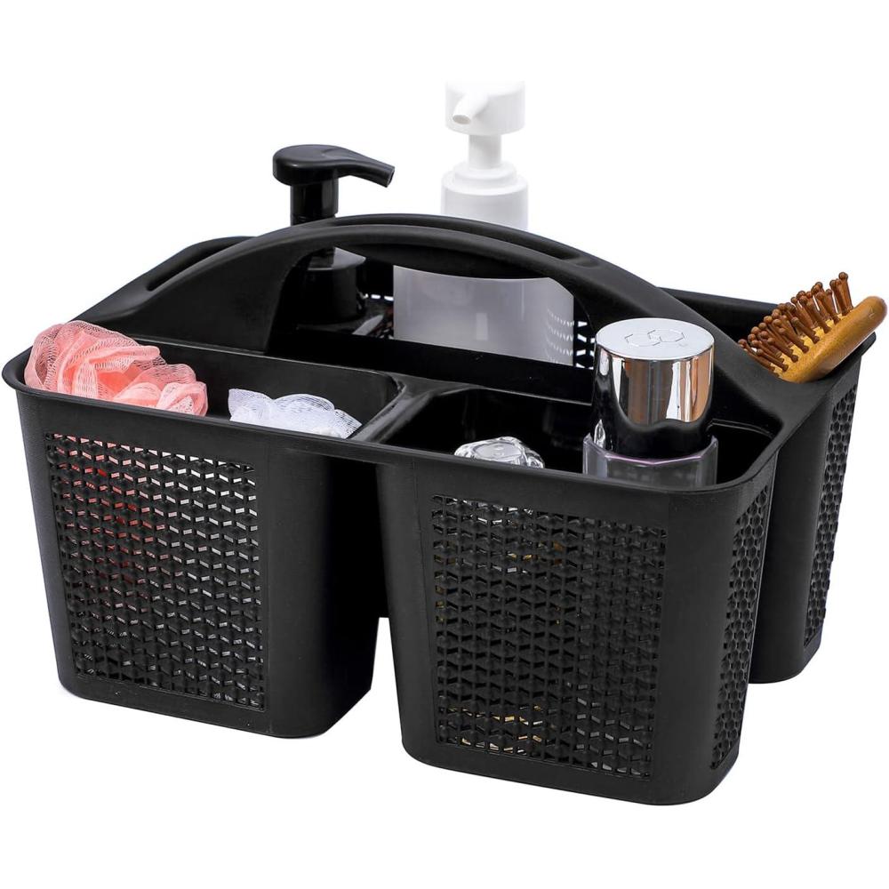 imageUUJOLY Plastic Portable Shower Caddy Bucket Cleaning Shower Basket with Handle Compartments Storage Organizer for Bathroom Kitchen College Dorm Sink GreyBlack