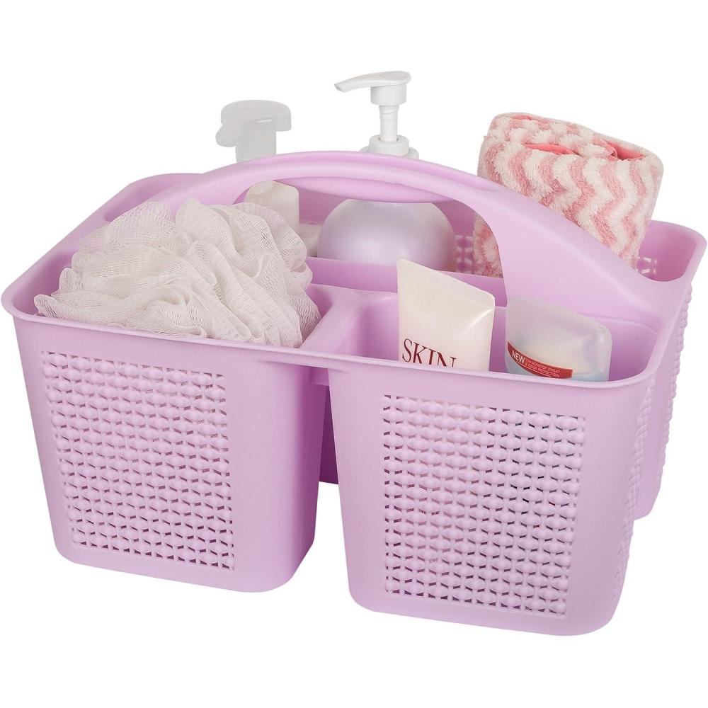imageUUJOLY Plastic Portable Shower Caddy Bucket Cleaning Shower Basket with Handle Compartments Storage Organizer for Bathroom Kitchen College Dorm Sink GreyLight Purple
