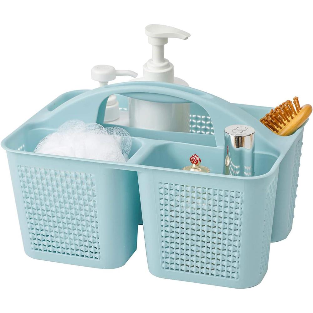 imageUUJOLY Plastic Portable Shower Caddy Bucket Cleaning Shower Basket with Handle Compartments Storage Organizer for Bathroom Kitchen College Dorm Sink GreyBlue