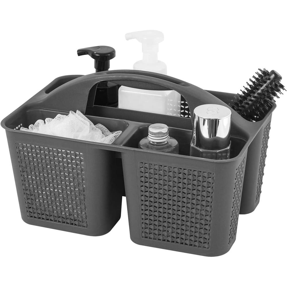 imageUUJOLY Plastic Portable Shower Caddy Bucket Cleaning Shower Basket with Handle Compartments Storage Organizer for Bathroom Kitchen College Dorm Sink GreyDark Grey