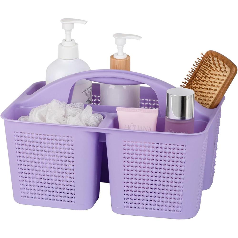 imageUUJOLY Plastic Portable Shower Caddy Bucket Cleaning Shower Basket with Handle Compartments Storage Organizer for Bathroom Kitchen College Dorm Sink GreyPurple