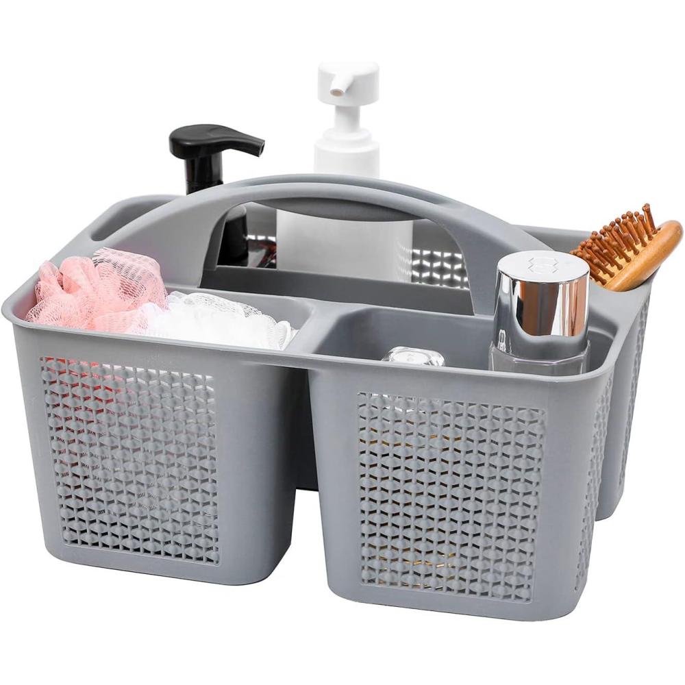 imageUUJOLY Plastic Portable Shower Caddy Bucket Cleaning Shower Basket with Handle Compartments Storage Organizer for Bathroom Kitchen College Dorm Sink GreyGrey