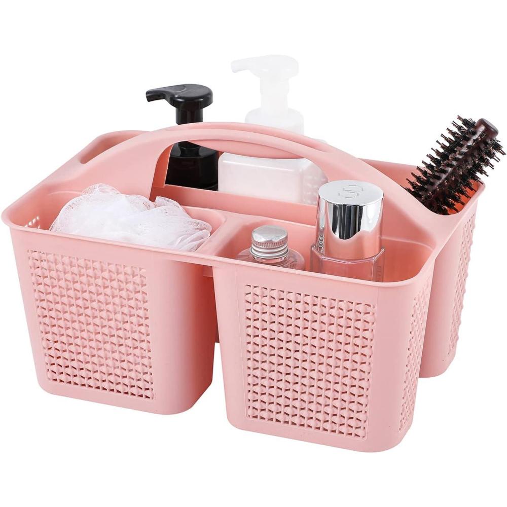 imageUUJOLY Plastic Portable Shower Caddy Bucket Cleaning Shower Basket with Handle Compartments Storage Organizer for Bathroom Kitchen College Dorm Sink GreyPink