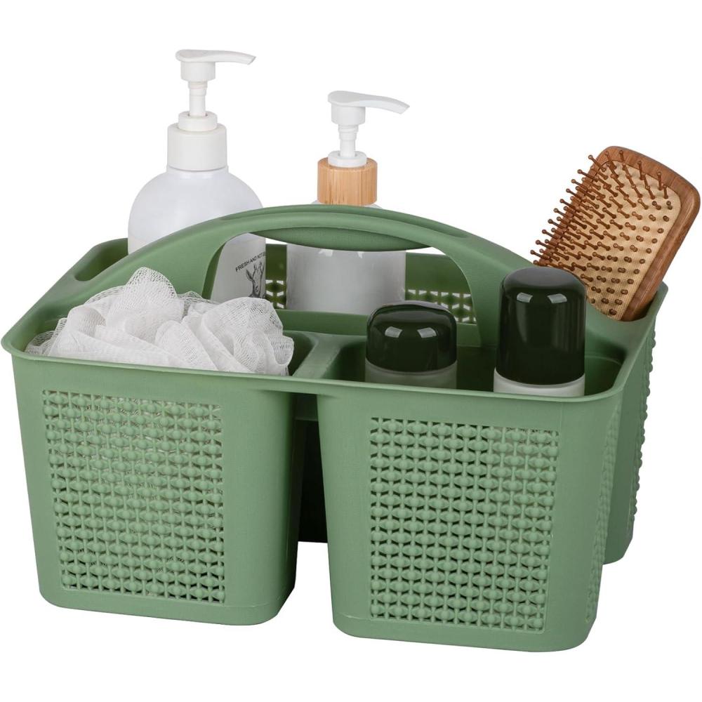 imageUUJOLY Plastic Portable Shower Caddy Bucket Cleaning Shower Basket with Handle Compartments Storage Organizer for Bathroom Kitchen College Dorm Sink GreyGreen