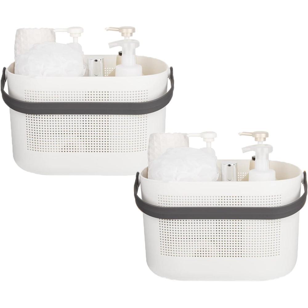 imageUUJOLY Plastic Storage Baskets with Handles Shower Caddy Shelf Organizers Basket for Bathroom Kitchen Dorm Room YellowGrey