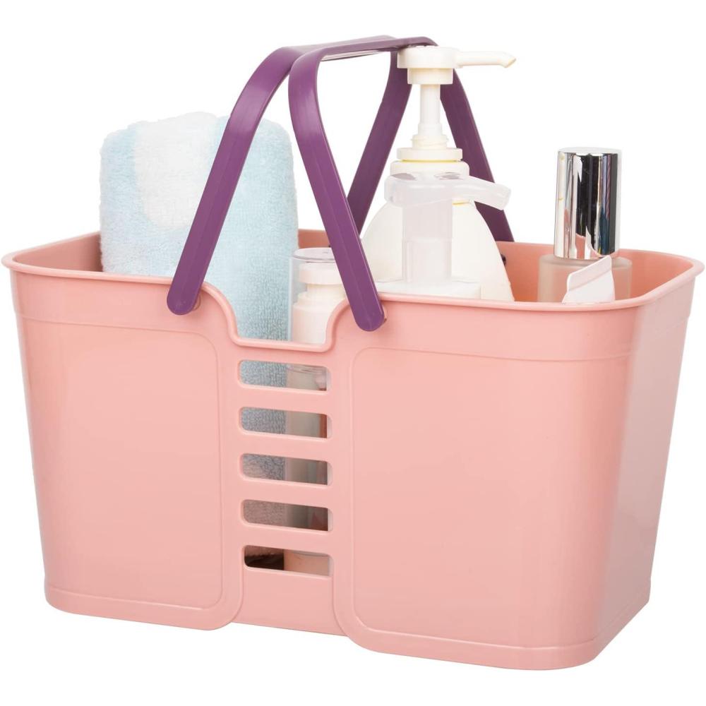 imageUUJOLY Plastic Storage Baskets with Handles Storage Bin Shower Caddy Organizer for Bathroom and kitchen PinkPink