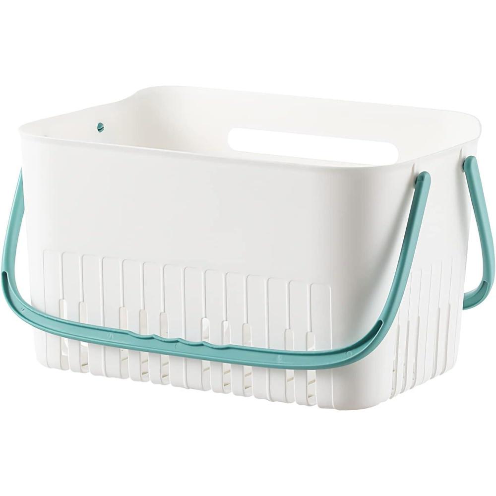 imageUUJOLY Portable Shower Caddy Basket Tote for Bathroom College Dorm Plastic Storage Basket with Handles Organizer Bins for Kitchen Bathroom Green Handle