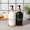 17 oz Hand Soap Dispenser Glass Liquid Dish Soap Bottles, Refillable Empty Lotion Pump Bottles for Bathroom Decor, Kitchen Sink, Matte Design, Black + White, Pack of 2(Black + White)