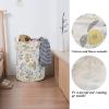 UUJOLY Collapsible Laundry Basket, Laundry Hamper with Handles Waterproof Round Cotton Linen Laundry Hamper Printing Household Organizer Basket, 19.7×15.7 inches (Gold leaf)(Yellow)