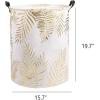 UUJOLY Collapsible Laundry Basket, Laundry Hamper with Handles Waterproof Round Cotton Linen Laundry Hamper Printing Household Organizer Basket, 19.7×15.7 inches (Gold leaf)(Gold leaf)
