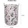 UUJOLY Collapsible Laundry Basket, Laundry Hamper with Handles Waterproof Round Cotton Linen Laundry Hamper Printing Household Organizer Basket, 19.7×15.7 inches (Gold leaf)(Purple)