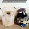UUJOLY Collapsible Laundry Basket, Laundry Hamper with Handles Waterproof Round Cotton Linen Laundry Hamper Printing Household Organizer Basket, 19.7×15.7 inches (Gold leaf)(Gold leaf)