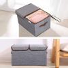 UUJOLY Large Storage Bins Linen Fabric Foldable Basket Cubes Organizer Storage Box Drawer with Lid and Handles for Home, Office, Closet, Bedroom, Nursery (Gray)(Gray)