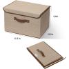 UUJOLY Large Storage Bins Linen Fabric Foldable Basket Cubes Organizer Storage Box Drawer with Lid and Handles for Home, Office, Closet, Bedroom, Nursery (Gray)(s2-Khaki)
