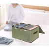 UUJOLY Large Storage Bins Linen Fabric Foldable Basket Cubes Organizer Storage Box Drawer with Lid and Handles for Home, Office, Closet, Bedroom, Nursery (Gray)(Green)