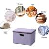 UUJOLY Large Storage Bins Linen Fabric Foldable Basket Cubes Organizer Storage Box Drawer with Lid and Handles for Home, Office, Closet, Bedroom, Nursery (Gray)(h-Purple)