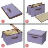 UUJOLY Large Storage Bins Linen Fabric Foldable Basket Cubes Organizer Storage Box Drawer with Lid and Handles for Home, Office, Closet, Bedroom, Nursery (Gray)(s2-Purple)