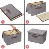 UUJOLY Large Storage Bins Linen Fabric Foldable Basket Cubes Organizer Storage Box Drawer with Lid and Handles for Home, Office, Closet, Bedroom, Nursery（Purple）(Grey-sigle)
