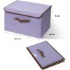 UUJOLY Large Storage Bins Linen Fabric Foldable Basket Cubes Organizer Storage Box Drawer with Lid and Handles for Home, Office, Closet, Bedroom, Nursery（Purple）(s2-Purple)