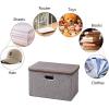 UUJOLY Large Storage Bins Linen Fabric Foldable Basket Cubes Organizer Storage Box Drawer with Lid and Handles for Home, Office, Closet, Bedroom, Nursery（Purple）(h-Grey)