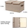 UUJOLY Large Storage Bins Linen Fabric Foldable Basket Cubes Organizer Storage Box Drawer with Lid and Handles for Home, Office, Closet, Bedroom, Nursery（Purple）(Khaki)