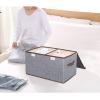 UUJOLY Large Storage Bins Linen Fabric Foldable Basket Cubes Organizer Storage Box Drawer with Lid and Handles for Home, Office, Closet, Bedroom, Nursery（Purple）(Grey)