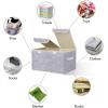 UUJOLY Large Storage Bins Linen Fabric Foldable Basket Cubes Organizer Storage Box Drawer with Lid and Handles for Home, Office, Closet, Bedroom, Nursery（Purple）(Rose-Grey)