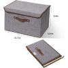 UUJOLY Large Storage Bins Linen Fabric Foldable Basket Cubes Organizer Storage Box Drawer with Lid and Handles for Home, Office, Closet, Bedroom, Nursery（Purple）(Grey-sigle)