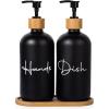 17 oz Hand Soap Dispenser Glass Liquid Dish Soap Bottles, Refillable Empty Lotion Pump Bottles for Bathroom Decor, Kitchen Sink, Matte Design, Black + White, Pack of 2(Black)