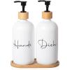 17 oz Hand Soap Dispenser Glass Liquid Dish Soap Bottles, Refillable Empty Lotion Pump Bottles for Bathroom Decor, Kitchen Sink, Matte Design, Black + White, Pack of 2(White)