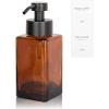 Foaming Soap Dispenser with Stainless Steel Pump, 12oz Refillable Glass Liquid Dish Soap Bottles for Bathroom, Kitchen Sink, Home Decor(C-amber)