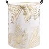 UUJOLY Collapsible Laundry Basket, Laundry Hamper with Handles Waterproof Round Cotton Linen Laundry Hamper Printing Household Organizer Basket, 19.7×15.7 inches (Gold leaf)(Gold leaf)