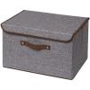 UUJOLY Large Storage Bins Linen Fabric Foldable Basket Cubes Organizer Storage Box Drawer with Lid and Handles for Home, Office, Closet, Bedroom, Nursery (Gray)(Grey-sigle)