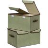 UUJOLY Large Storage Bins Linen Fabric Foldable Basket Cubes Organizer Storage Box Drawer with Lid and Handles for Home, Office, Closet, Bedroom, Nursery (Gray)(Green)