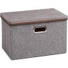 UUJOLY Large Storage Bins Linen Fabric Foldable Basket Cubes Organizer Storage Box Drawer with Lid and Handles for Home, Office, Closet, Bedroom, Nursery (Gray)(h-Grey)