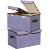UUJOLY Large Storage Bins Linen Fabric Foldable Basket Cubes Organizer Storage Box Drawer with Lid and Handles for Home, Office, Closet, Bedroom, Nursery (Gray)(Purple)