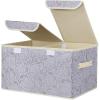 UUJOLY Large Storage Bins Linen Fabric Foldable Basket Cubes Organizer Storage Box Drawer with Lid and Handles for Home, Office, Closet, Bedroom, Nursery（Purple）(Rose-Grey)